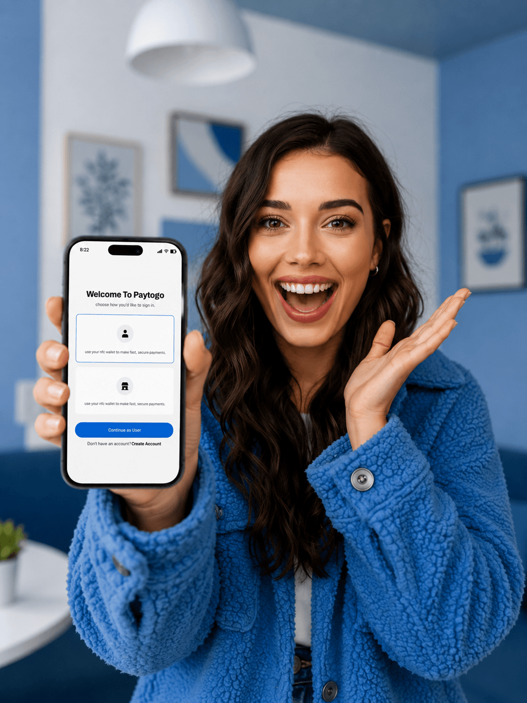 Person holding a phone with the PayToGo app open